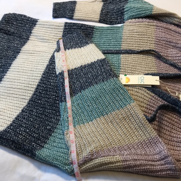 NWT C&C California Marl Striped Chunky Hooded V-Neck Sweater - Picture 7 of 14